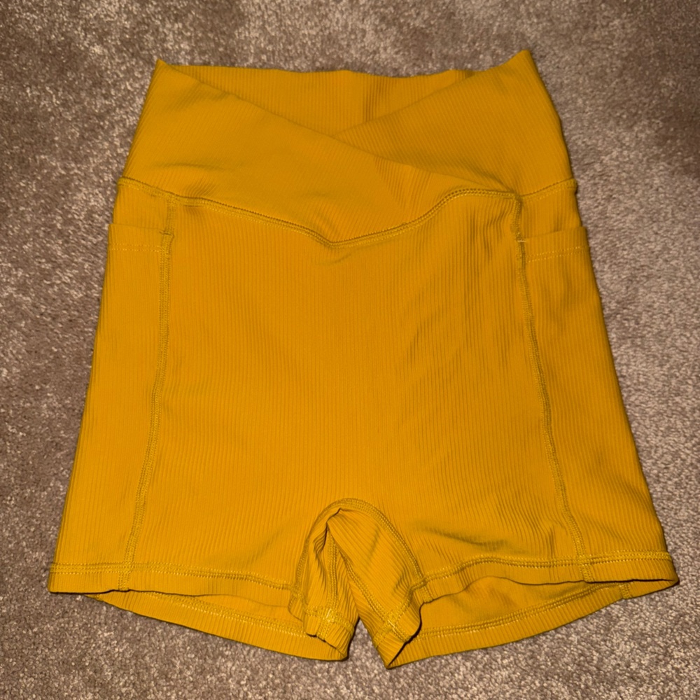 Women's Crossover Mustard Yellow High-Waisted Shorts